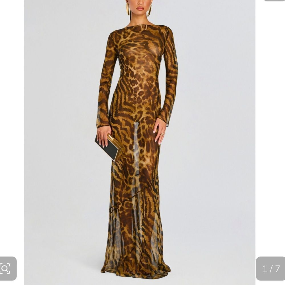 RETROFETE Vienna Dress Animal Print Sheer silk maxi gown lace up FWRD Revolve M - Picture 14 of 14